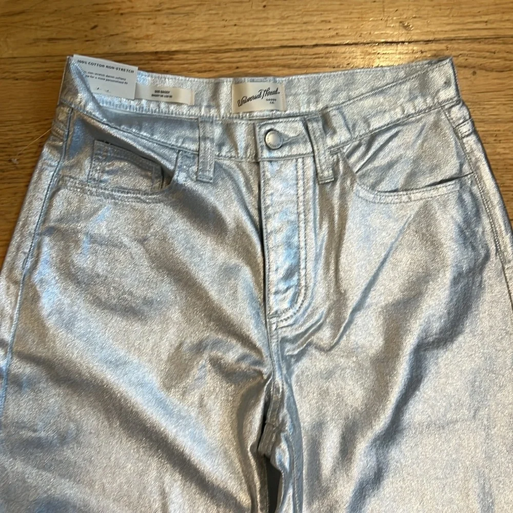 NWT Universal Thread 90s Baggy Metallic Silver Cotton Jeans - Women’s 0 Long - Picture 3 of 16